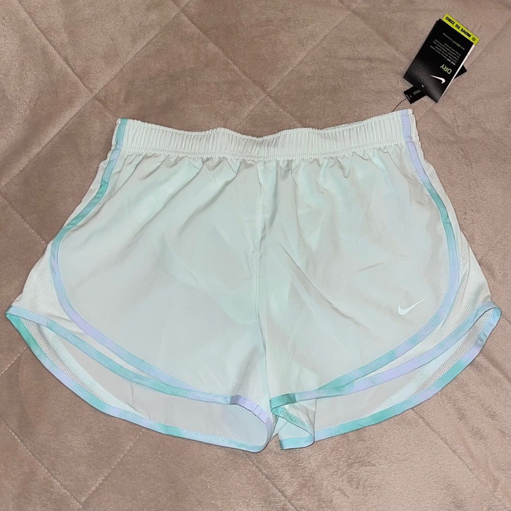 Nike Dri-Fit Tempo Running Shorts in Mint Green with Tie Dye Trim